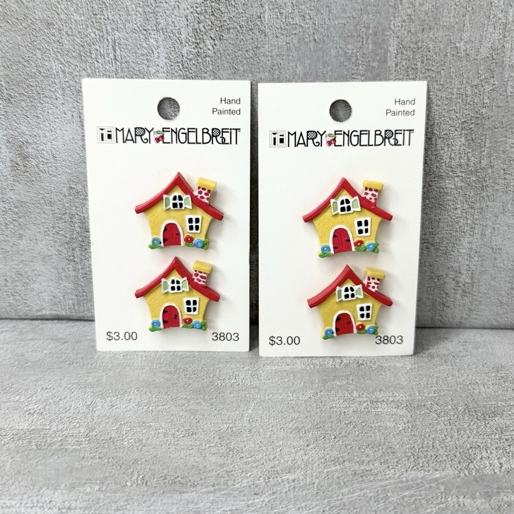 Vintage Mary Engelbreit Hand Painted Cottage House 1" Buttons 2 Packs of 2